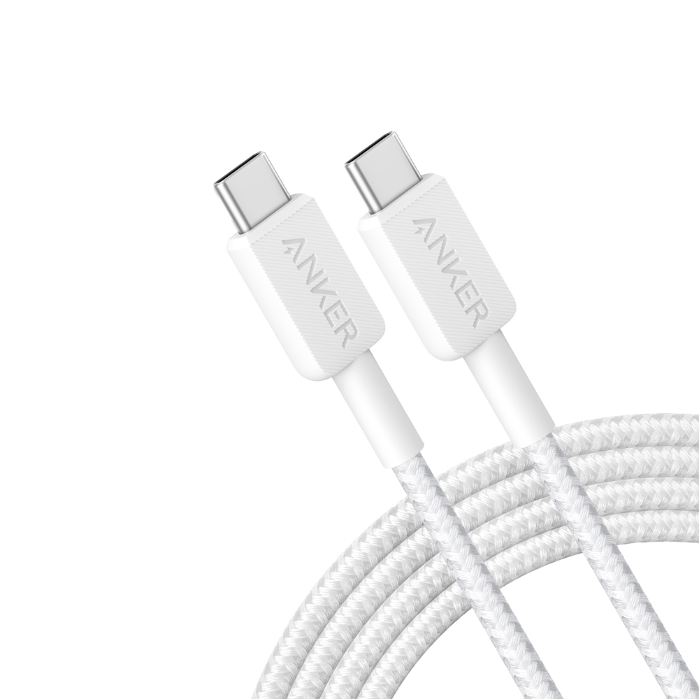 (ANK-322-USBC-USBC-180-W) Anker - Câble USB2.0  - USB-C à USB-C - Câble en nylon tressé - Longueur 1.8m - Charge rapide 60W | Couleur blanche