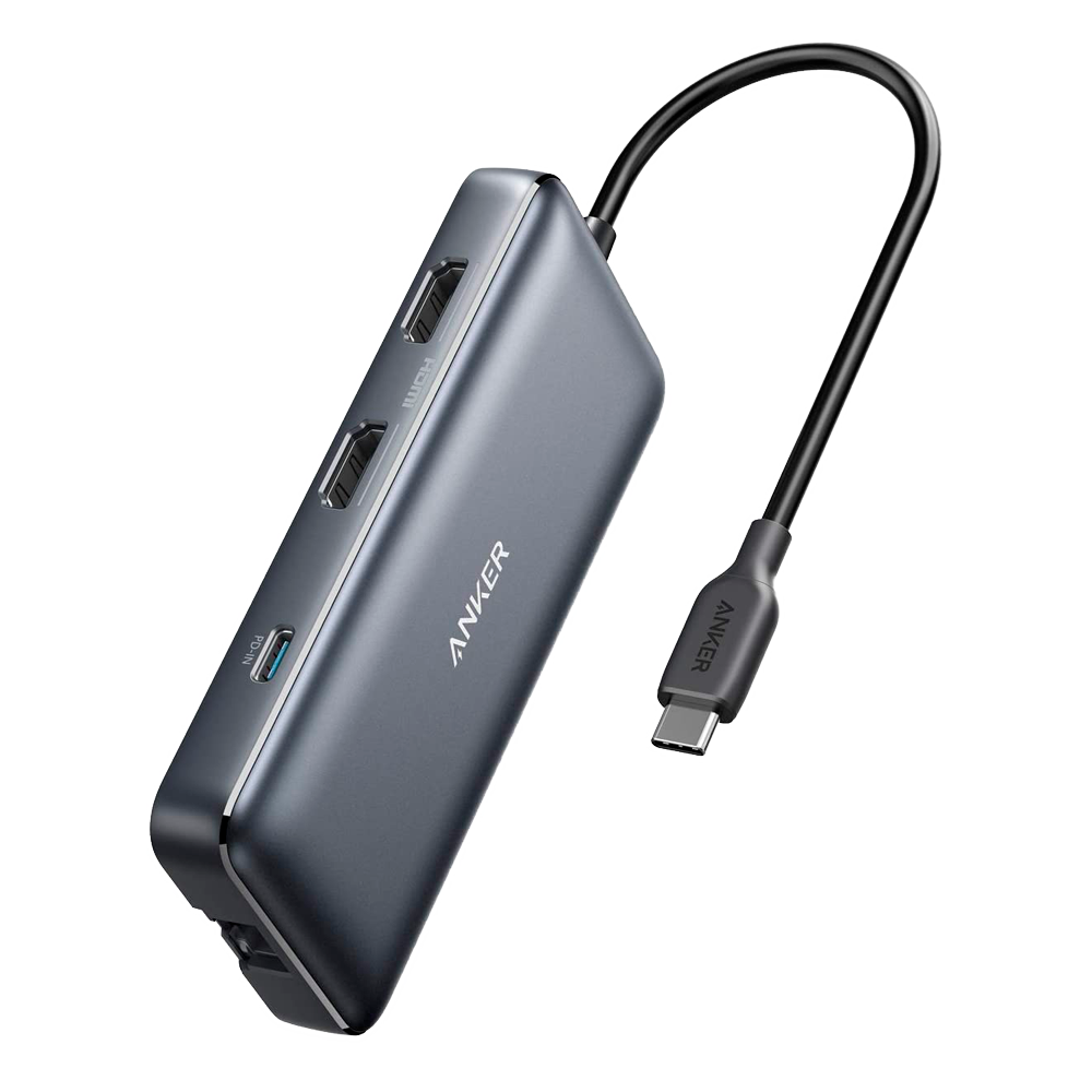 (ANK-POWEREXPAND-8-IN-1-G) Anker - Hub USB-C 8 dans 1 - Prise en charge du chargement de PD100W - Transfert de données à partir de 5Gbps - Supporte une résolution de 4K@60Hz  - 2xUSBA, USBC, 2xHDMI, SD, MicroSD, Ethernet