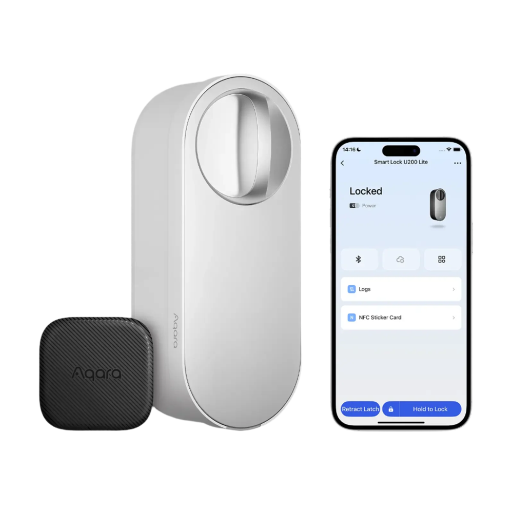 (AQ-U200-LITE-KIT-W) Aqara Cerradura inteligente U200 Lite Blanco - Matter over Thread / Bluetooth &amp; NFC  - Requiere  AQARA HUB M3 / Border Router - Pegatina NFC (DOT) / Apertura remota - Batería Recargable - Soporta Apple Homekit, Google, Alexa