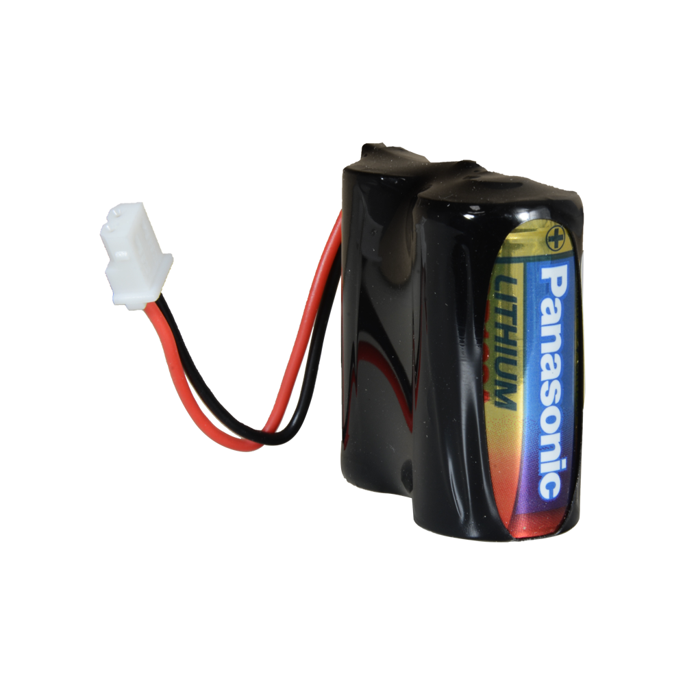 (BATT-2XCR123A-P) Panasonic - Pack de piles CR123A / CR17345 / 5018LC - En rétractable avec connecteur Molex 5284 - Tension 6 V / Lithium - Capacité nominale 1400 mAh - Compatible avec les détecteurs Visonic Next Cam PG2 et K9 PG2