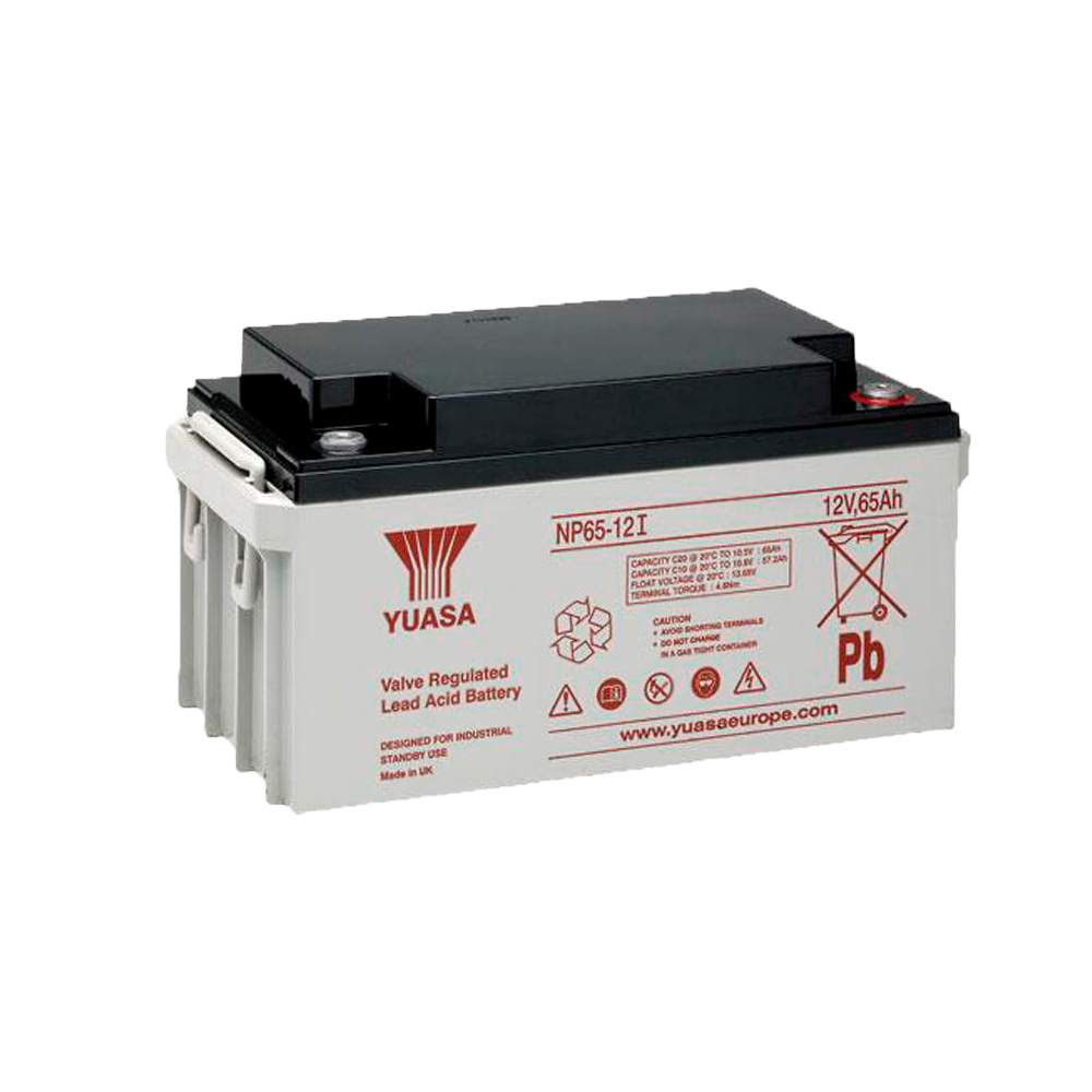 [BATT-NP65-12I] (BATT-NP65-12I) Yuasa NP65-12I - Batterie rechargeable - technologie plomb-acide AGM - Tension 12 V / Capacité 65 Ah - 174 x 350 x 166 mm / 23 kg - Possède une certification en matière d'incendie et d'évacuation