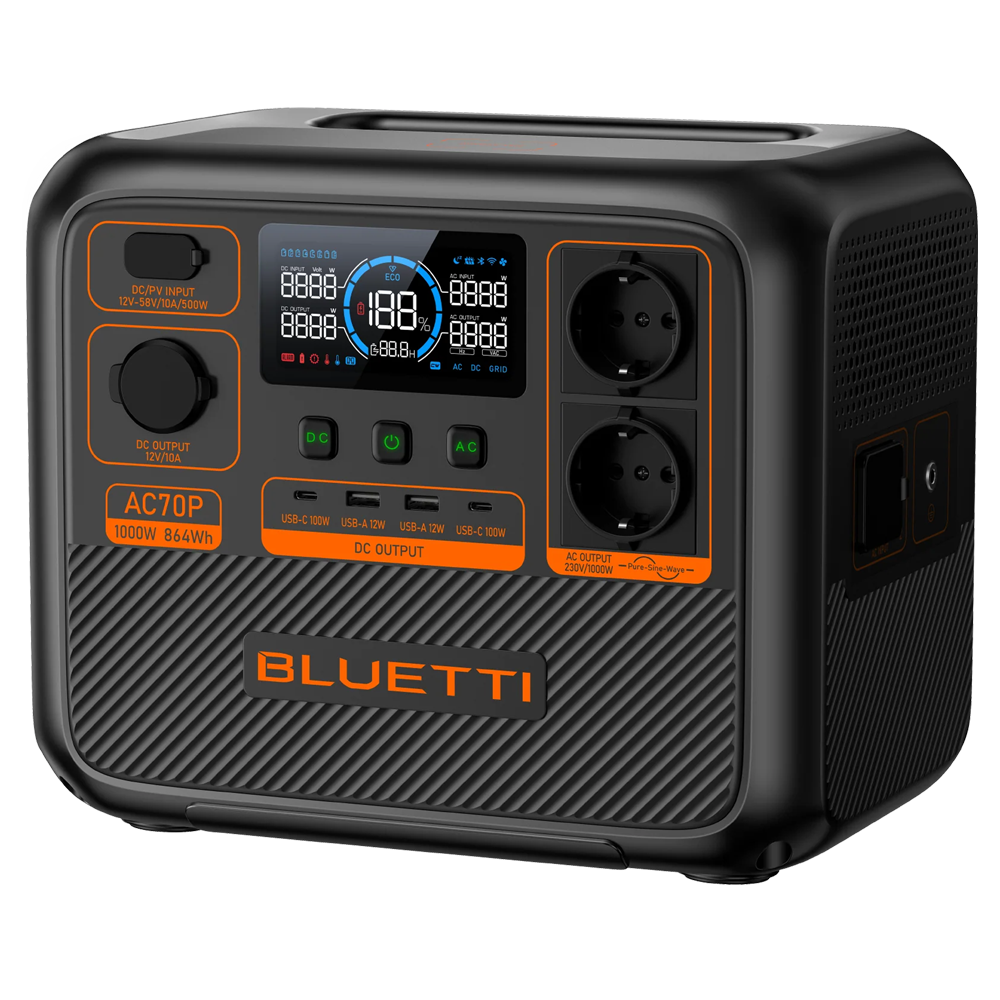 (BL-AC70P) Batterie portable Bluetti - Grande capacité 864Wh - Puissance de sortie 1000W max - Entrées et sorties multiples - 3000 Cycles de vie - Fonction UPS
