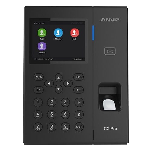 (C2PRO-DUAL) Contrôle d´accès et de présence - Empreinte digitale, carte EM/MF et code PIN - 5.000 utilisateurs | 100.000 registres - TCP/IP, Wi-Fi, USB et Wiegand | Sirène - 3.5" TFT | Contrôleur intégré - CrossChex