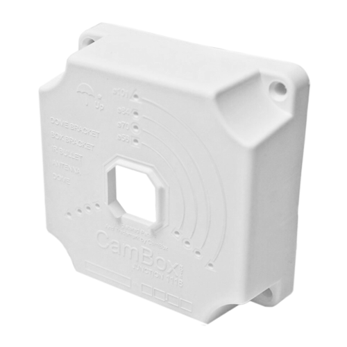 [CBOX-NX1-1118] (CBOX-NX1-1118) Boite de connexions - Pour les caméras Dômes et les caméras Bullet - Convient pour une utilisation en extérieur - Installation dans un plafond ou un mur - Scellage complet avec CamBox - En plastique : Blanc