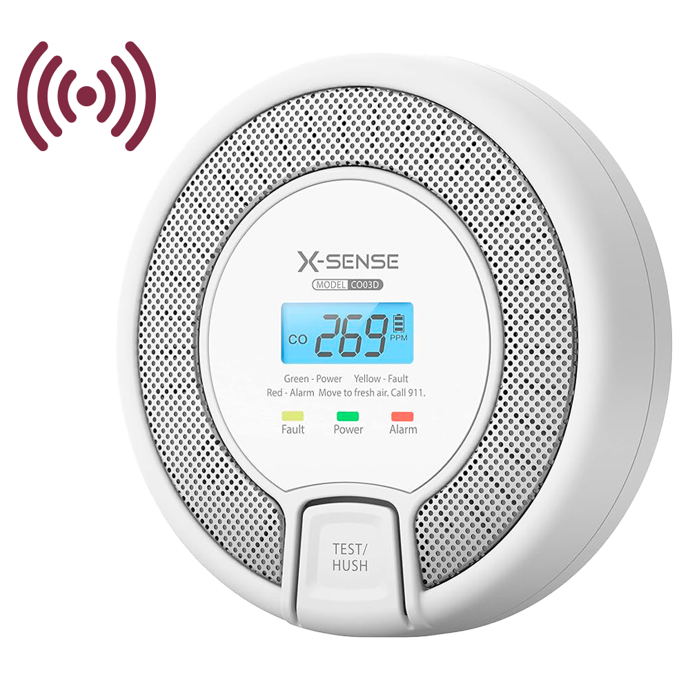 [CO03D-W] (CO03D-W) Détecteur de CO autonome X-Sense - Permet de connecter 24 détecteurs par RF 868MHz - Batterie remplaçable - Voyant lumineux et alarme sonore 85 dB à 3m - Bouton de test et écran LCD - Certifié EN 50291