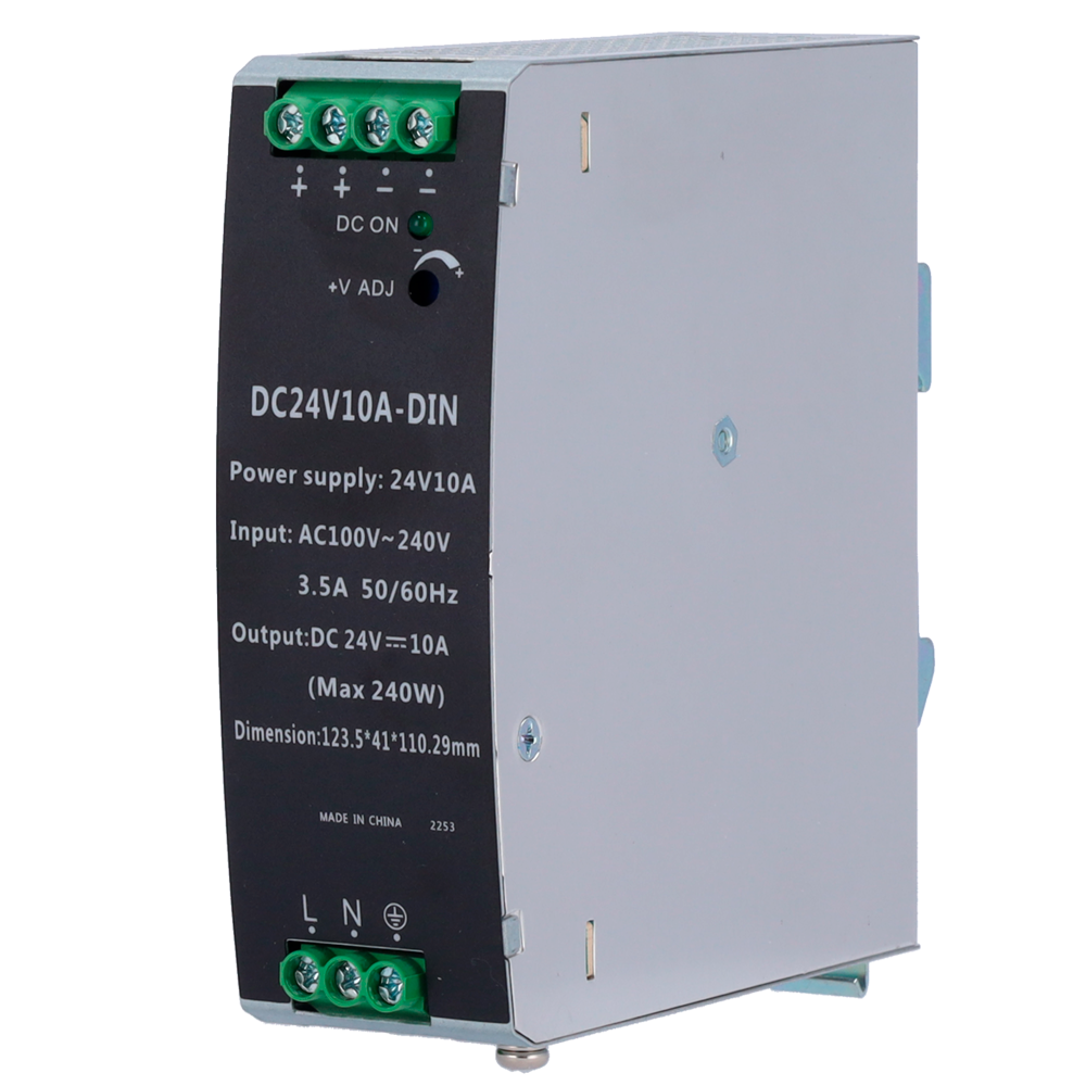 (DC24V10A-DIN) Source d'alimentation commuée - Sortie DC 24 V 10 A / 240 W - 2 Sorties - Tension d'entrée 90 V ~ 264 V - 100 (Pr) x 94 (H) x 40 (L) mm - Montage sur rail DIN