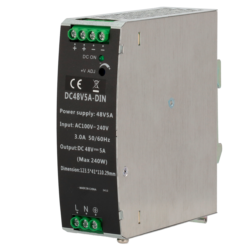 (DC48V5A-DIN) Source d'alimentation commuée - Sortie DC 48 V 5 A / 240 W - 2 Sorties - Tension d'entrée 100 V ~ 240 V - 123.5 (H) x 41 (L) x 110.3 (Pr) mm - Montage sur rail DIN