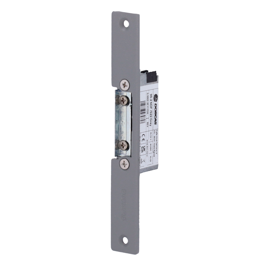 [DR-99NDF/S22] (DR-99NDF/S22) Gâche électrique Dorcas - Pour porte simple | Pêne radial réglable - Mode ouverture Fail Secure (NO) - Force de maintien 330 kg - Alimentation CA/CC 10-24V - Passage libre
