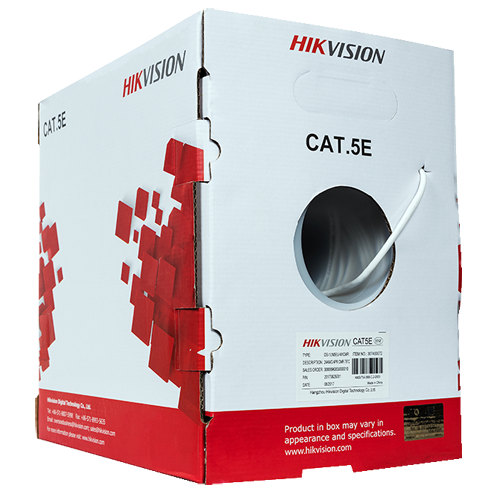 (DS-1LN5E-S) Catégorie 5E de câble UTP Hikvision - Conducteur OFC, 99,5% cuivre - Diamètre 24 AWG-0,5mm - Certifié Eca/UL CM - Livré dans une boîte en carton de 305m - Revêtement couleur gris