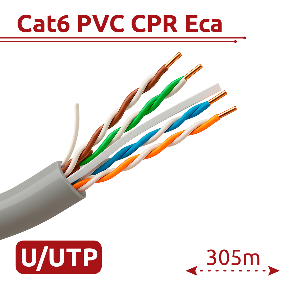 [DS-1LN6-UE-W] (DS-1LN6-UE-W) Catégorie 6 de câble UTP Hikvision - Conducteur OFC, 99,5% cuivre - Diamètre 24 AWG-0,53mm - Certifié Eca/UL CM - Livré dans une boîte en carton de 305m - Couverte couleur blanche