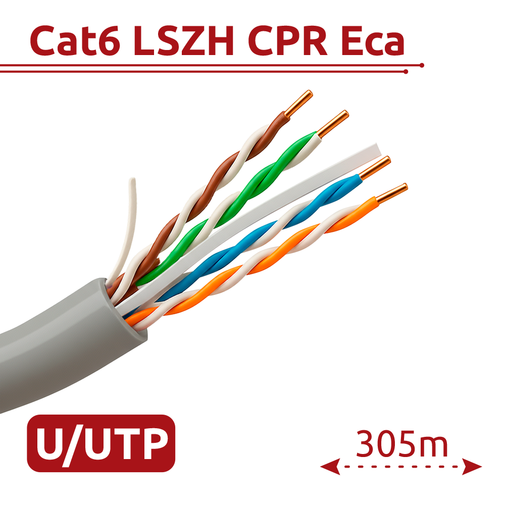 (DS-1LN6UEL5/White 305m) Catégorie 6 de câble UTP Hikvision - Conducteur OFC, 99,5% cuivre - Diamètre 24 AWG-0,53mm - Certifié Eca/UL CM - Livré dans une boîte en carton de 305m - Couverte couleur blanche