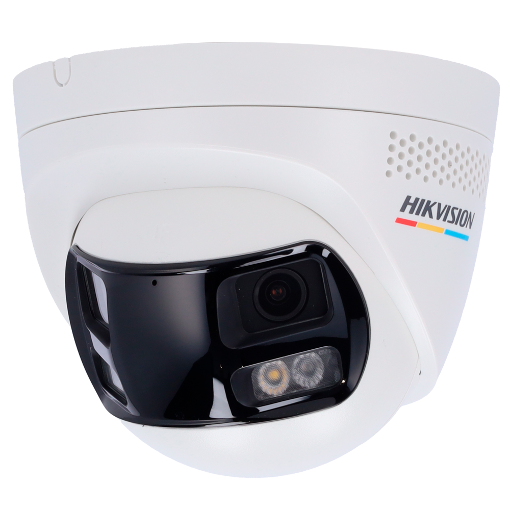 (DS-2CD1367G2HP-LIUF/SL(2.8mm)) Caméra Turret IP panoramique Gamme VALUE Hikvision - R3solución 6 MP (3632x1632) - Lumière hybride 30 m | ColorVu    - Microphone intégré | MD 2.0 - Sirène et flash blanc dissuasifs - MicroSD | Objectif 2.8 mm | PoE | IP67