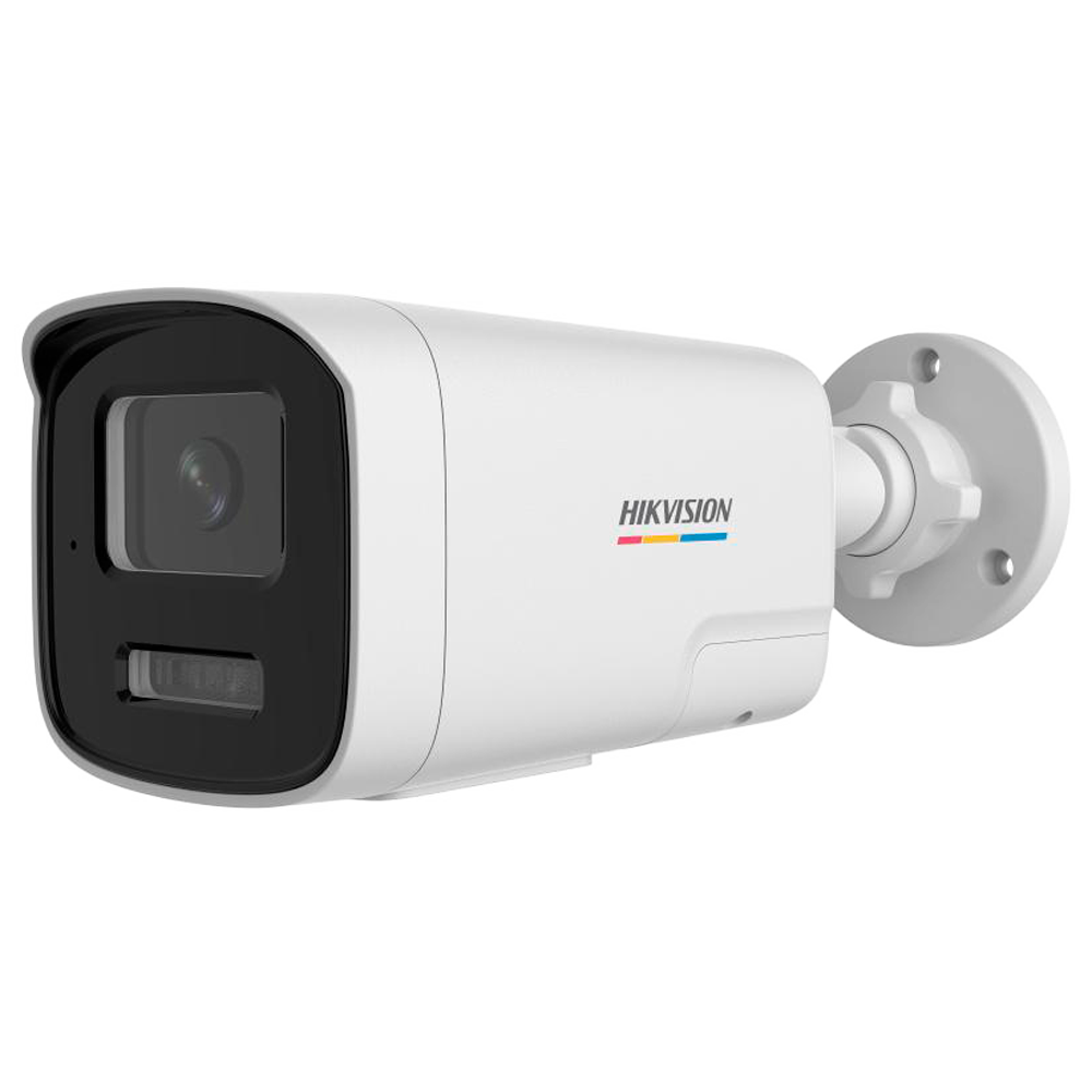 (DS-2CD1T47G3H-LIUF/SL(4mm)) Caméra IP Bullet gamme VALUE ColorVu3.0 Hikvision - Résolution 4 MPx | PoE IEEE802.3af - ColorVu3.0: image en couleurs HIKAI-ISP F1.0 1/1.8" - 4 mm | Microphone | Lumière hybride jusqu'à 50m - Détection de mouvement 3.0 | Haut-parleur/lumière blanche -  IP67 | Emplacement pour carte microSD jusqu'à 512GB | Métal