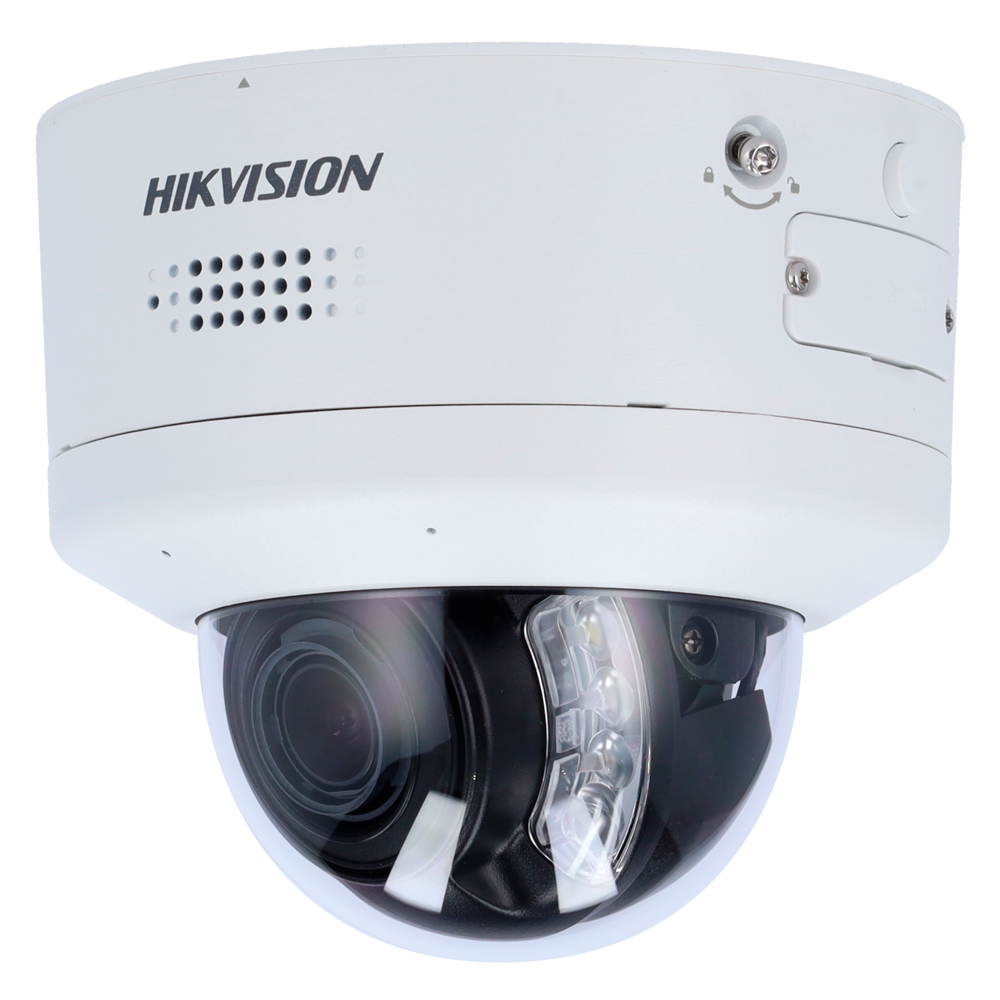 [DS-2CD2746G2H-IPTRZS2U/SL(2.8-12mm)] (DS-2CD2746G2H-IPTRZS2U/SL(2.8-12mm)) Hikvision cámara Domo IP gama PRO 4 MPx - Lente varifocal 2.8~12 mm | PTRZ motorizado - Sirena y luz disuasoria | Micrófono dual array - PoE+ | Audio | Alarmas | MicroSD - IR alcance 40m | Detección de movimiento 2.0 - AcuSense | Reconocimiento facial | IP67, IK10