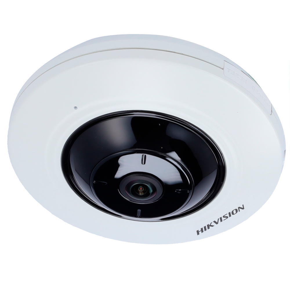 (DS-2CD2955G0-ISU(1.05mm)) Hikvision - Caméra IP Fisheye 5 Mpx (2560×1920) - Objectif 1.05 mm Fisheye - IR LEDs Portée 8 m - Microphone intégré | PoE (IEEE802.3af)  - Alarme : Audio : Convient à une utilisation en intérieur
