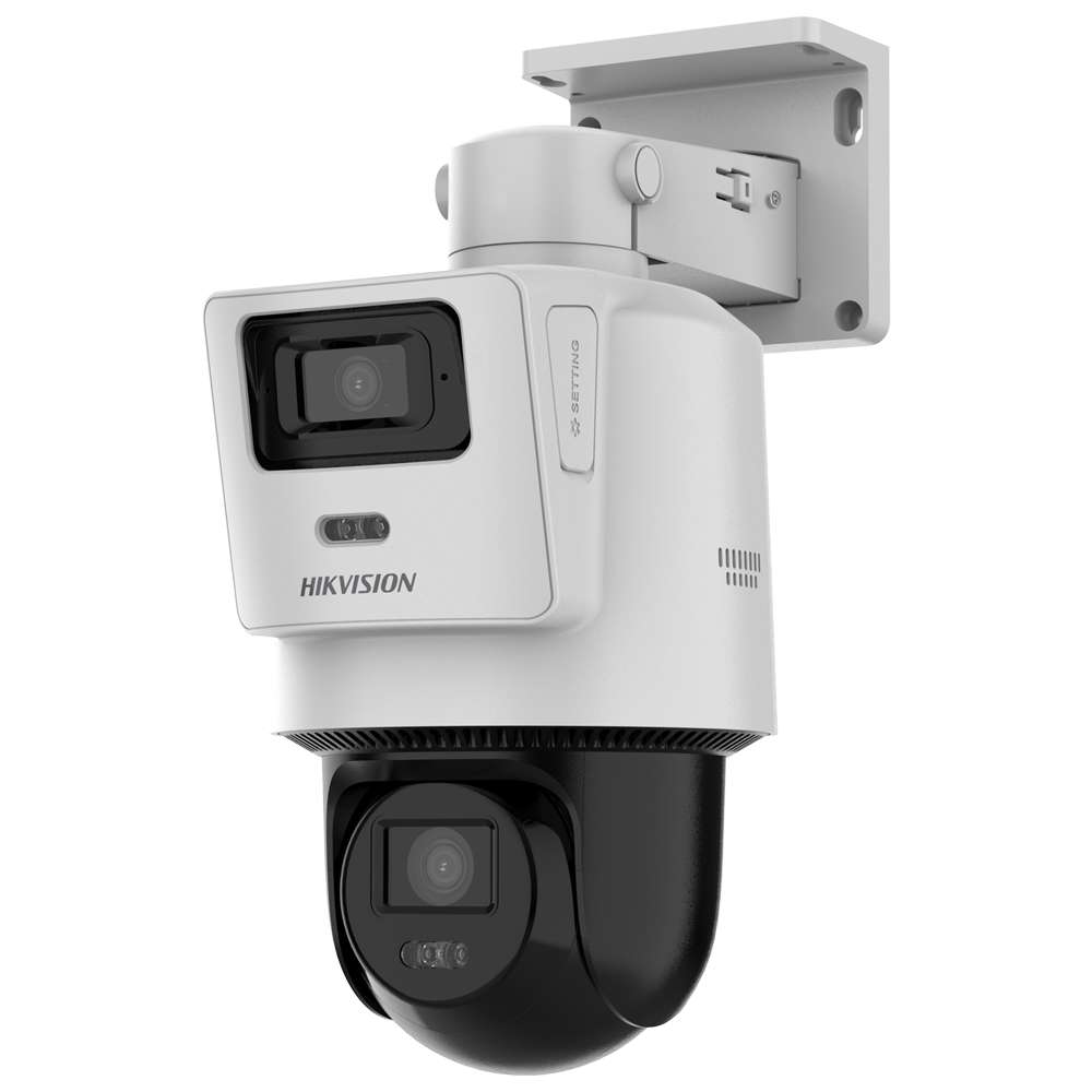 (DS-2SE2C400MWG-E/14(2.8/8mm)) Hikvision Cámara tandem IP gama VALUE - Doble Lente (panorámica 4Mpx + PT 4Mpx) - Lente PT 8 mm | Lente pan. 2.8 mm - Luz híbrida 30 m  | Micrófono integrado - Detección de movimiento 2.0 - Micro SD | IP66 | PoE+
