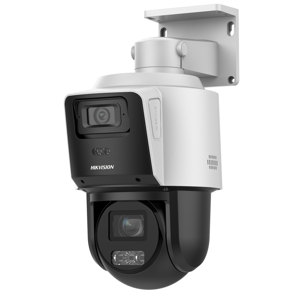 (DS-2SE3C404MWG-E/14(2.8mm)) Hikvision Cámara tandem IP gama VALUE - Doble Lente (fija 4Mpx + PTZ 4Mpx) - Lente PTZ 2.8~12 mm | 4X | IR 40 m - Lente fija 2.8 mm | Luz blanca 30 m  - Detección de movimiento 2.0 - Micro SD | IP66 | PoE+