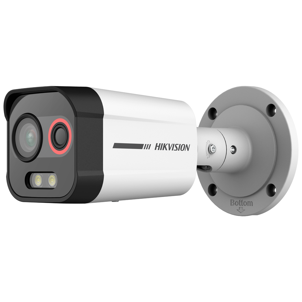 (DS-2TD2608-1/QA) Cámara térmica Dual IP Hikvision Gama PRO - Sensor térmico 96x72 VOx | Lente 1.35 mm - Sensor óptico 1/1.8” 4 Mpx | Lente 4 mm - Sensibilidad térmica ≤ 55mK | ColorVu - Detección de preventiva de incendios y alarma - Alarmas | IP66 | IK10 | Audio y luz disuasorios