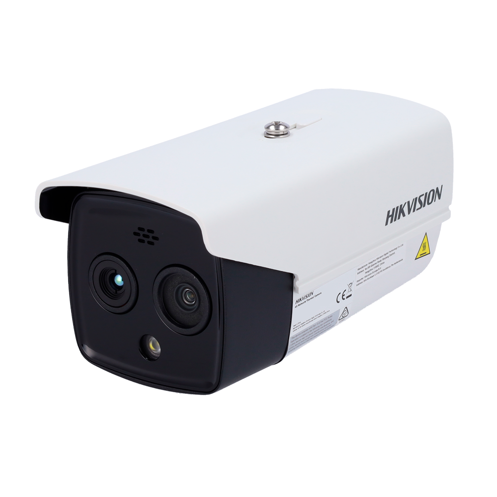 (DS-2TD2628-7/QA/GLT) Caméra thermique Dual IP Hikvision Gamme PRO - Capteur thermique 256x192 VOx | Objectif 6.9 mm - Capteur optique 1/2.7” 4 Mpx | Objectif 6.3 mm - Sensibilité thermique ≤ 40mK | 4G - Détection et alarme incendie préventive - Intervalle de mesure temp -20~150ºC / ± 8ºC