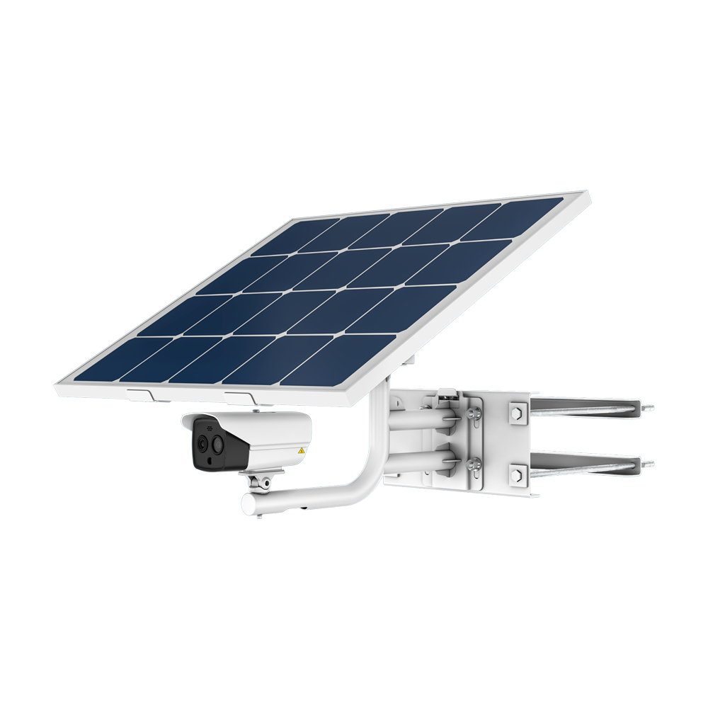 (DS-2TXS2628-3P/QA/GLT/CH36S80) Caméra IP thermique Bullet Dual Solar 4G - Capteur thermique 256x192 VOx | Objectif 3.6 mm - Capteur optique 1/2.7” 4 Mpx | Objectif 4.3 mm - Sensibilité thermique ≤ 40mK | 4G | IP67 | IK10 - Intervalle de mesure temp -20~150ºC / ± 8ºC - Panneau solaire inclus : Batterie au lithium 36 Ah