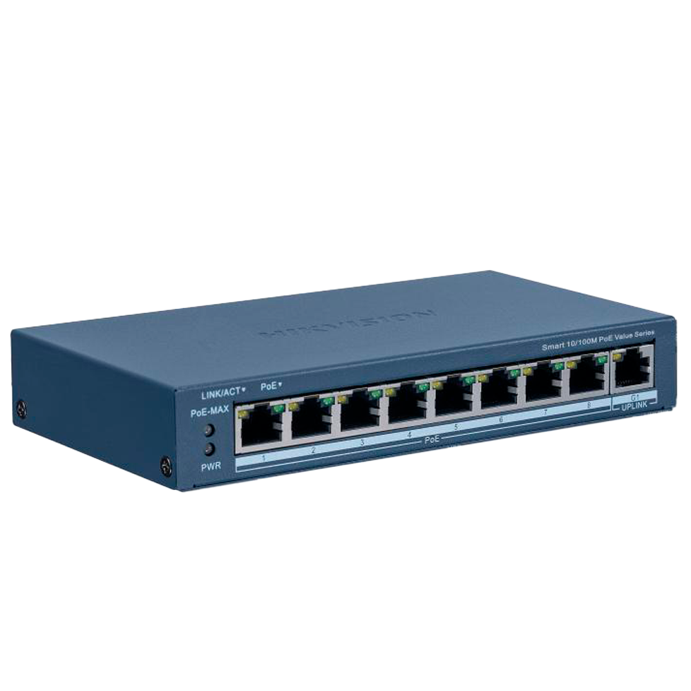 (DS-3E1309P-EI/M) Switch PoE Manageable Hikvision - 8 ports PoE 802.3af/at + 1 Uplink RJ45 - 8 RJ45 10/100 Mbps + 1 RJ45 10/100/1000 Mbps - 30W par port 802.3af/at / Maximum 60W - VLAN/Isolation du port/Dértection de boucle/LLDP - Agrégation de liens/PoE Watchdog/SNMP