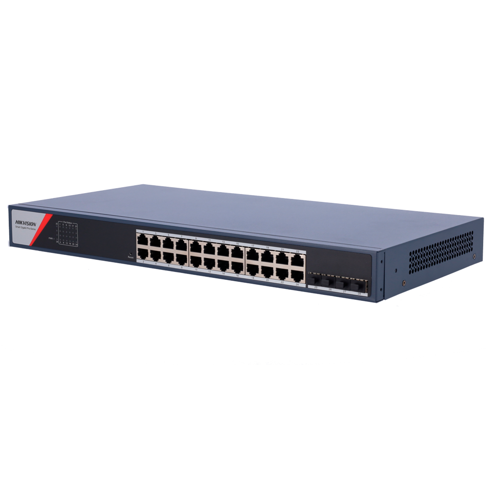 (DS-3E1528-SI-24T4F) Switch Gestionable Hikvision - 24 ports RJ45 GE + 4 ports Gigabit SFP - Isolation des ports / Agrégation de liens - Prévention des boucles / QoS - DHCP Snooping / ACL