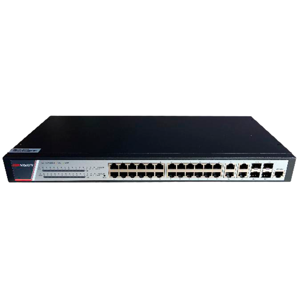 (DS-3E2528P(B)) Switch manageable Hikvision L3 - 24 Ports PoE PRJ45 + 4 RJ45/SFP [%VAR%] Combo  - 24 Ports Gigabit PoE+ 802.3af/at + 8 Gigabit - VLAN/isolement port/STP/RSTP/MSTP/ACL/QoS - LACP/IGMP Snoop/RIP/OSPFv1-v3 - Enrackable