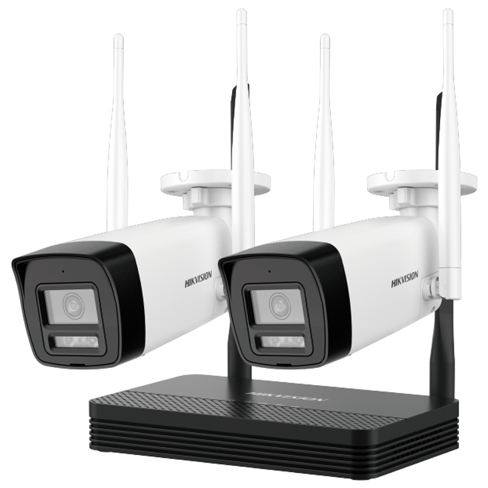 (DS-J142I/NKS424W0H) Kit de Videovigilancia Hikvision Wifi - 2 Cámaras bullet 4 Mpx  - NVR 4 canales IP 6 Mpx (2560x1440) - Lente 2.8 mm - IR alcance 30 m - Micrófono integrado | MicroSD | 1 HDD | IP66