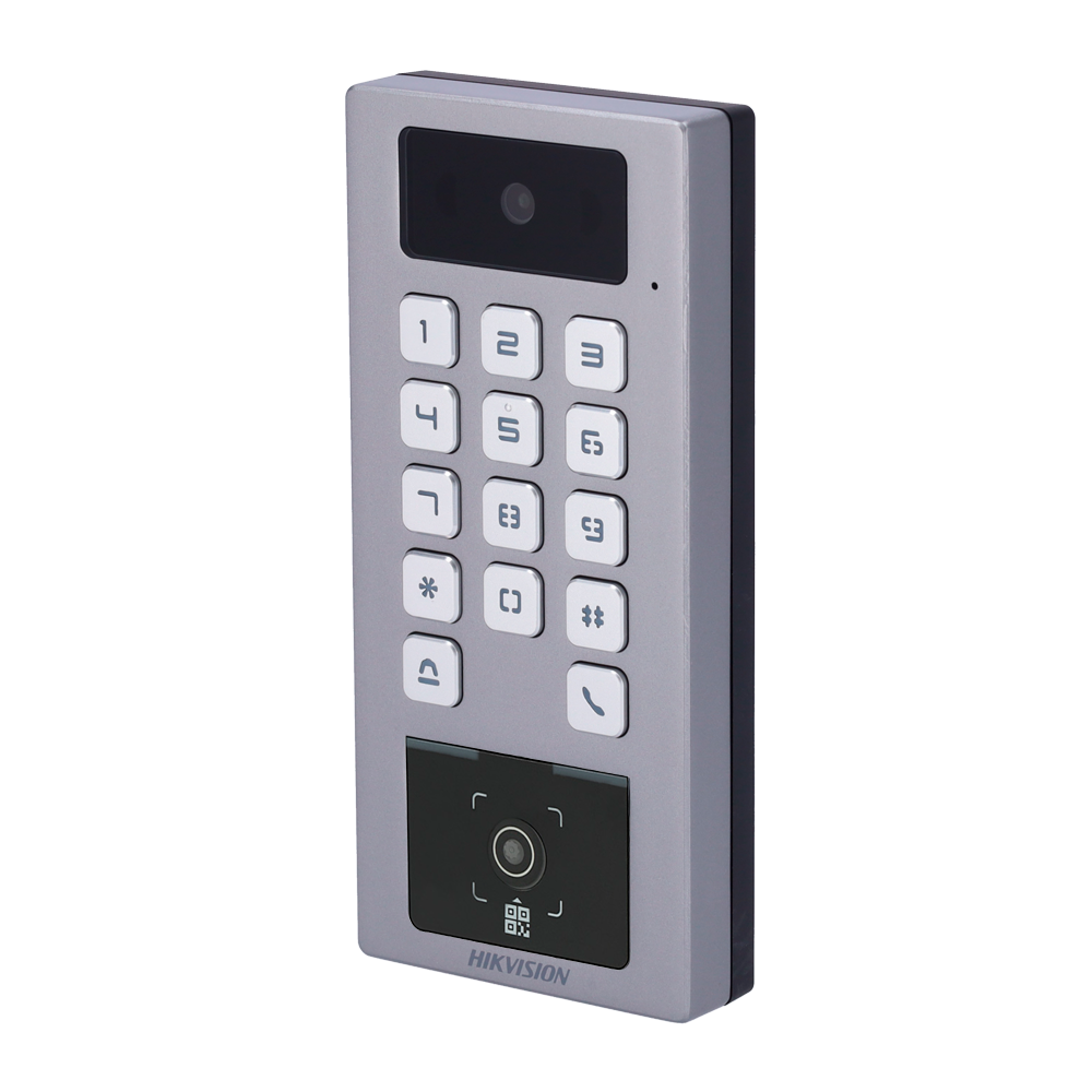 (DS-K1T502DBWX-CQR) Control de acceso con cámara IP65 IK09 - Tarjeta MF DESFire, QR dinámico y PIN - 10.000 usuarios | 300.000 registros - TCP/IP, WiFi, RS485 y Wiegand - Controladora integrada - iVMS-4200 | Hik-Connect