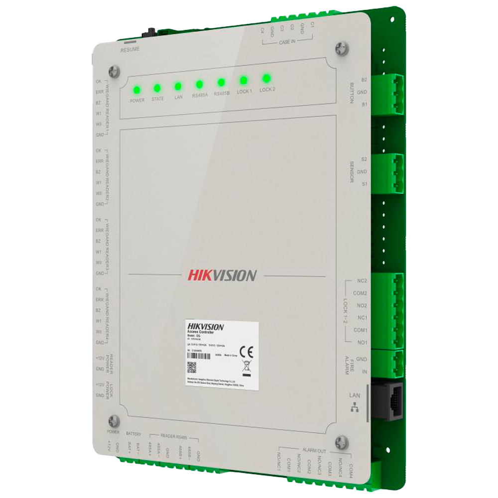 (DS-K2622X(P)) Contrôleur d'accès à multi-identification - Reconnaissance faciale, empreinte digitale, carte, QR ou PIN - 2 portes | Communication TCP/IP - 4 lecteurs par Wiegand | 4 lecteurs par OSDP - Sans boîtier - iVMS-4200 | Hik-Connect