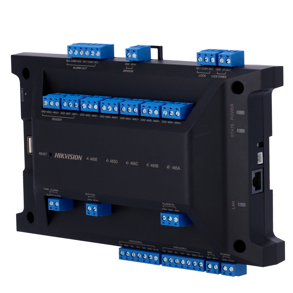 (DS-K2701X(P)) Contrôleur d'accès à multi-identification - Reconnaissance faciale, empreinte digitale, carte, QR ou PIN - 1 porte | Communication TCP/IP et RS485 - 2 lecteurs par Wiegand | 2 lecteurs par OSDP - Sans boîtier - Logiciel embarqué iVMS-4200