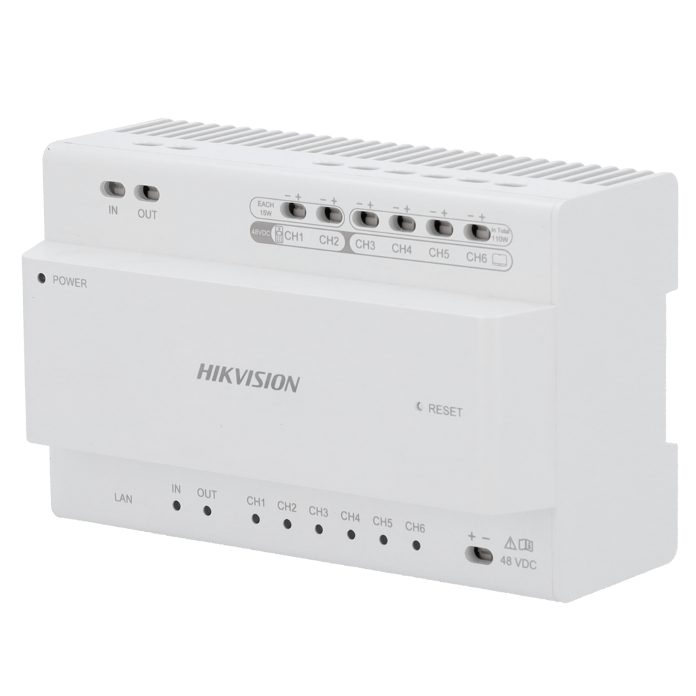 (DS-KAD7060EY) Distributeur pour les bâtiments - 2 Fils HD - 6 groupes de 2 fils HD - Alimente les dispositifs à 2 fils HD - Connexion de hubs en cascade