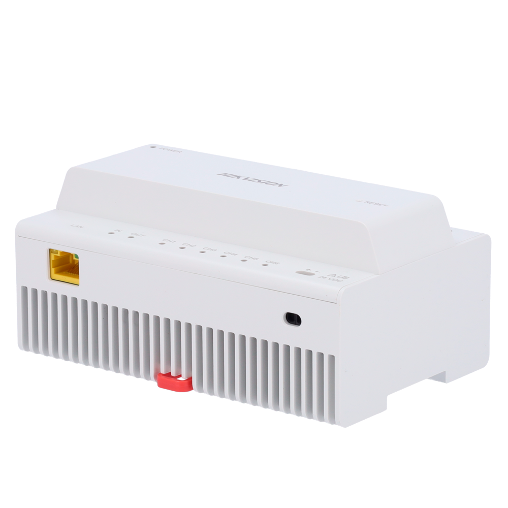 (DS-KAD706Y) Convertisseur pour bâtiments - 2 fils IP - 6 groupes de 2 fils - TCP/IP avec RJ45 - Alimente les dispositifs avec 2 fils - Connexion de hubs en cascade