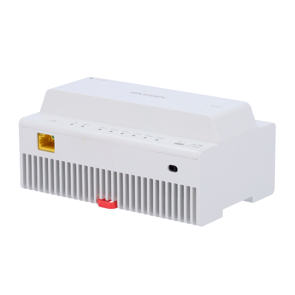 (DS-KAD706Y-S) Convertisseur pour bâtiments - 2 fils IP - 6 groupes de 2 fils - TCP/IP avec RJ45 - Se connecte à DS-KAD706Y - sMontage en surface ou sur rail DIN