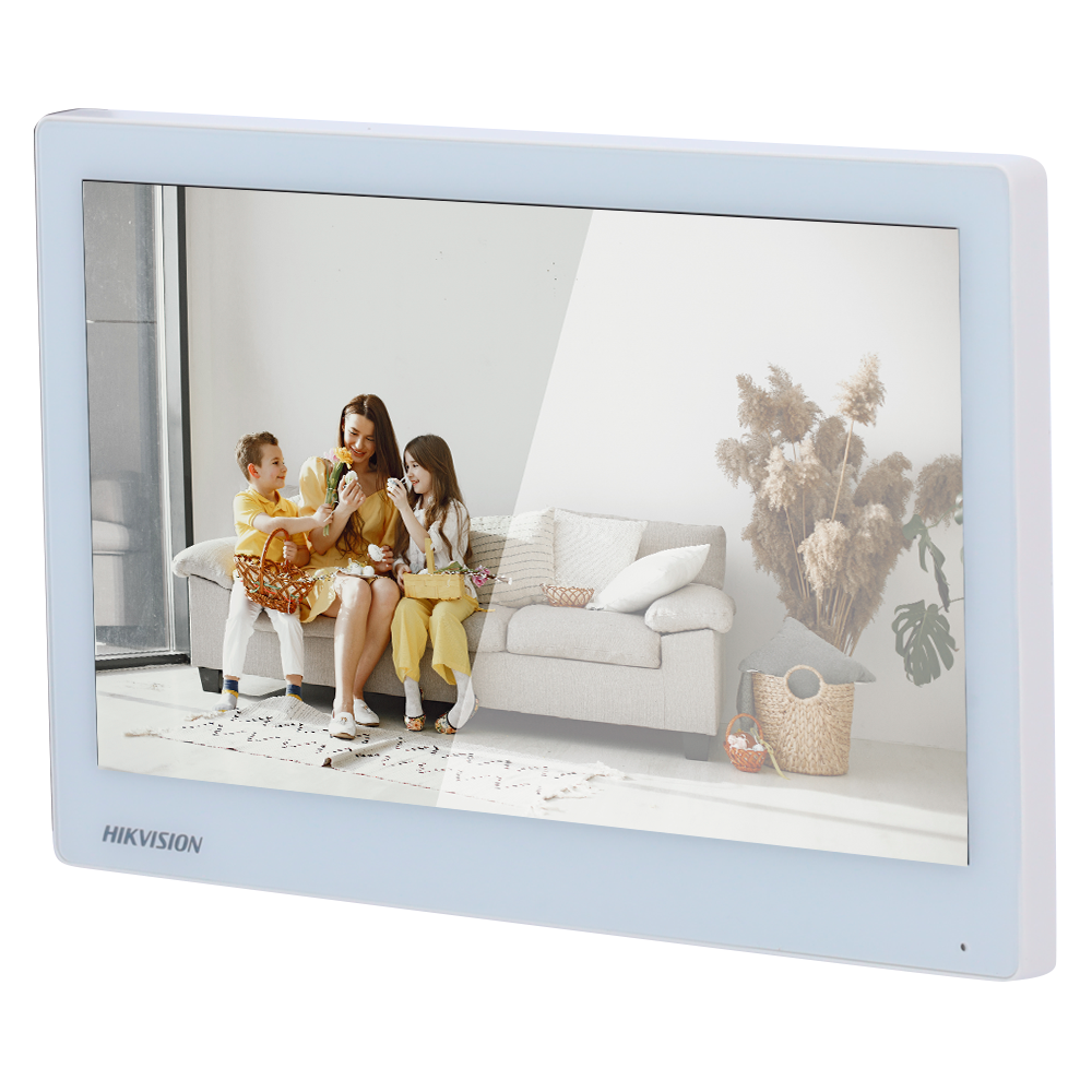(DS-KH6350-WTE1/White) Moniteur pour interphone vidéo - Écran tactile TFT 7" cadre étroit - Audio Bidirectionnel - TCP/IP, Wi-Fi, SIP | 2 sorties relais - Emplacement pour carte microSD jusqu'à 128 Go - Montage en surface | Blanc