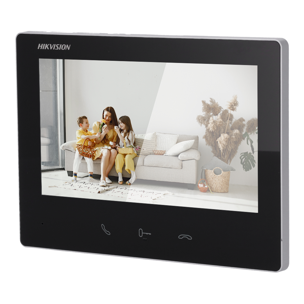 (DS-KH7300EY-TE2) Moniteur pour interphone vidéo - Ecran TFT de 7" - Audio bidirectionnel LED d'état - 2 Fils HD - Emplacement pour carte microSD jusqu'à 128 Go - Montage en superficie