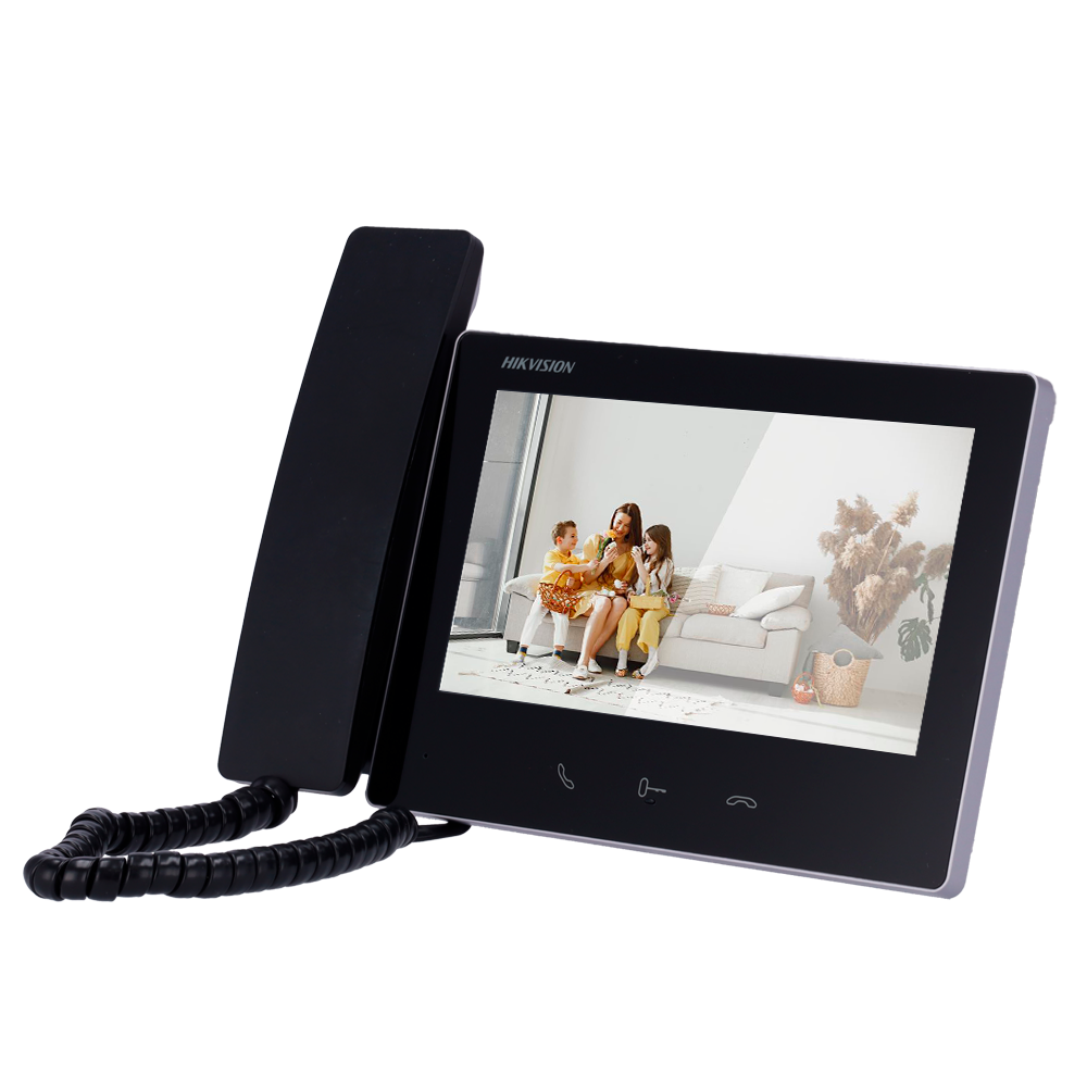 (DS-KH7300EY-WTHE2) Moniteur pour interphone vidéo - Ecran TFT de 7" - Audio bidirectionnel LED d'état - 2 câbles HD, Wi-Fi | Casque portatif - Emplacement pour carte microSD jusqu'à 128 Go - Montage en superficie