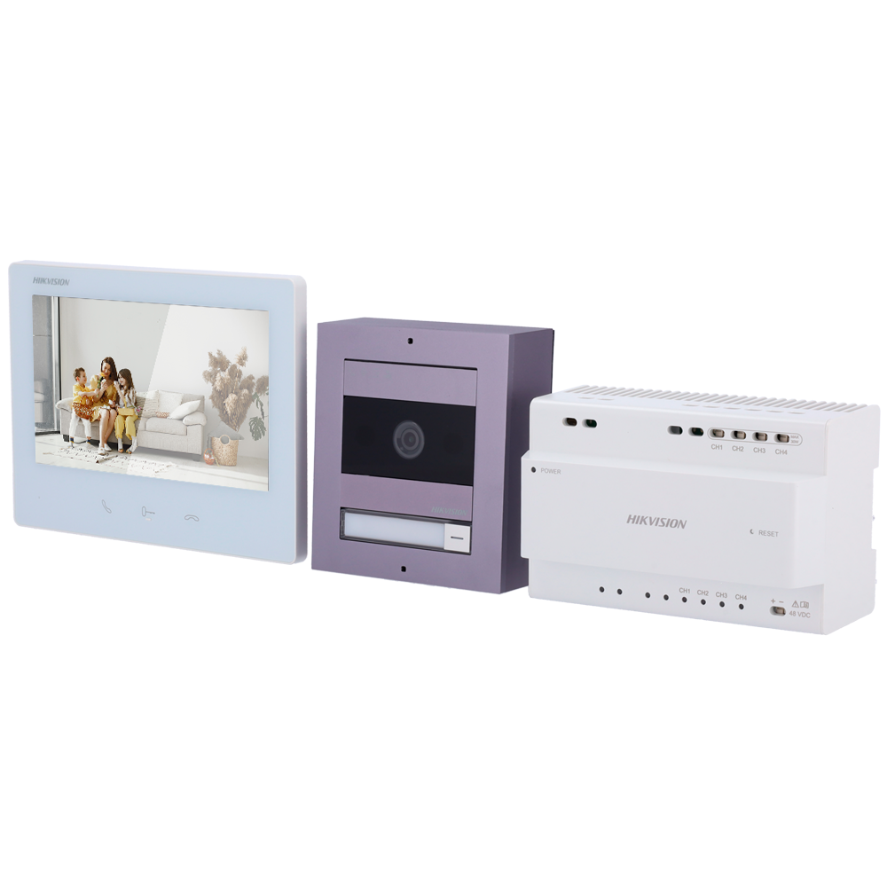[DS-KIS704EY/Aluminum] (DS-KIS704EY/Aluminum) Kit d'interphone vidéo - Technologie 2 Fils HD avec Wi-Fi - Platine et moniteur | Autorise 8 moniteurs plus - Firmware facile à configurer sans réseau - Application mobile avec P2P - Montage en surface IP65, IK08