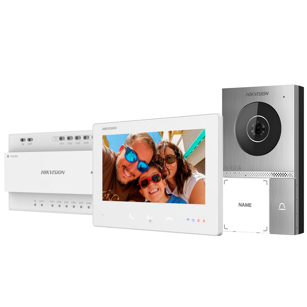 (DS-KIS705EY) Kit de portier vidéo avec deux relais - Technologie 2 Fils HD avec Wi-Fi - Platine et moniteur | Autorise 8 moniteurs plus - Firmware facile à configurer sans réseau - Lecteur MF | Application mobile avec P2P - Montage en surface IP65, IK08