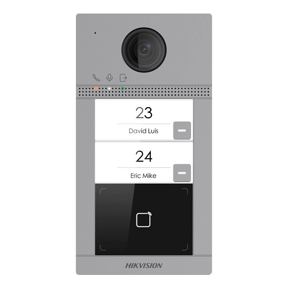 (DS-KV8213-WME1(C)) Portier vidéo WiFi IP 2 appartements - Caméra 2 Mpx | Audio bidirectionnel - Ouverture avec carte MF 2 relais - Application mobile avec ou sans moniteur - Convient pour une utilisation en extérieur IP65 | IK08 - Installation en surface | PoE