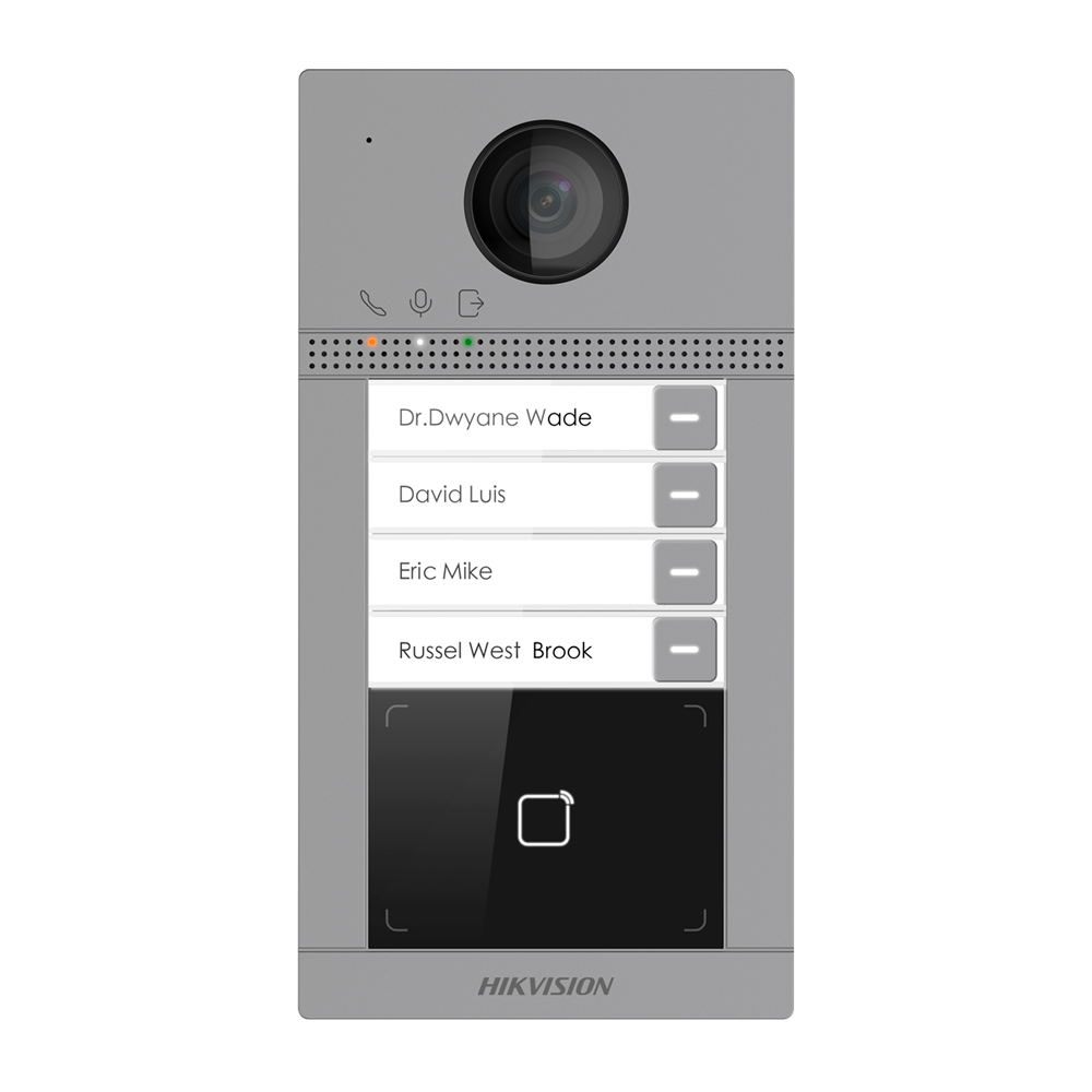 (DS-KV8413-WME1(C)) Portier vidéo WiFi IP 4 appartements - Caméra 2 Mpx | Audio bidirectionnel - Ouverture avec carte MF 2 relais - Application mobile avec ou sans moniteur - Convient pour une utilisation en extérieur IP65 | IK08 - Installation en surface | PoE