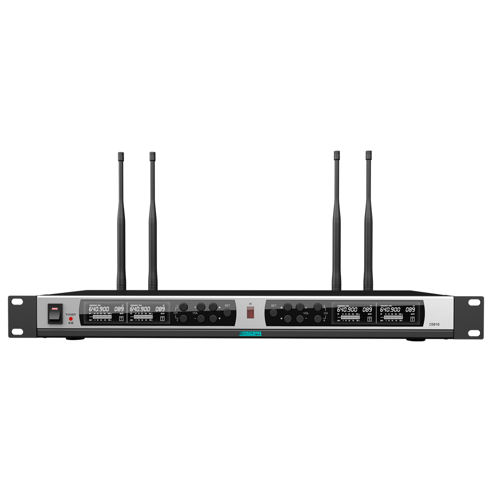 (DSPPA-D5816) Receptor de micrófonos inalámbrico - Cuatro canales - Pareado mediante IR - Control de volumen para cada canal - Salida XLR - Compatible con micros DSPPA-D58XX
