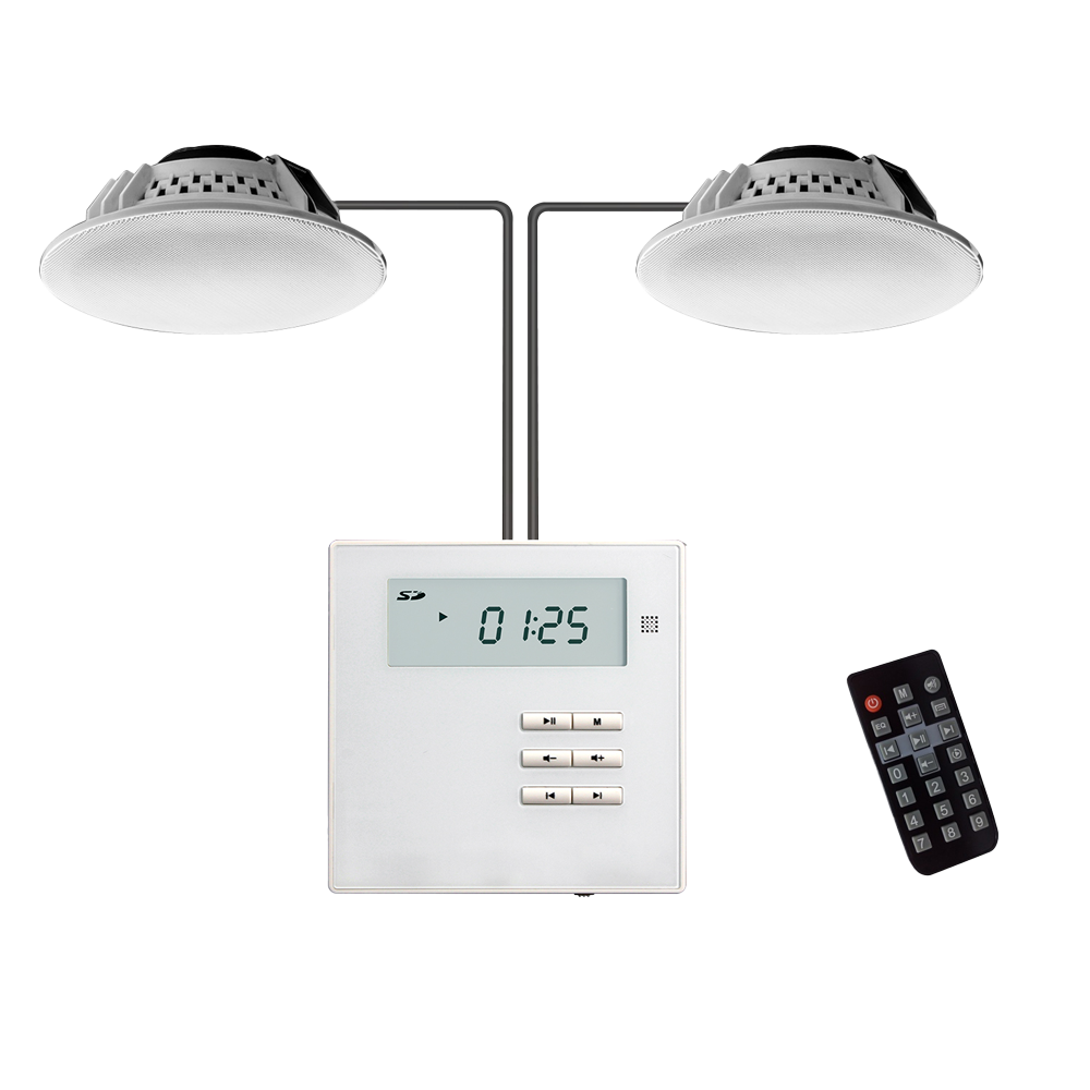 (DSPPA-M2U) 2 x Haut-parleurs de plafond 2x10W - Amplificateur mural - Lecture via BT, FM, SD, USB, AUX - Télécommande