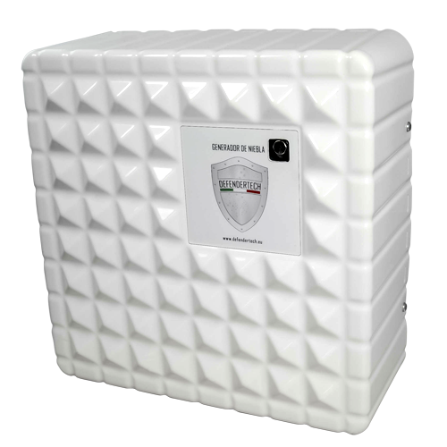 (DT-400-AJ) Générateur de brouillard Defendertech - 2 relais Ajax installés pour armement et déclenchement - 415 m3 en 60" - Batterie non incluse - Jusqu'à 4.5 minutes de capacité - Ne laisse aucune trace après le déclenchement