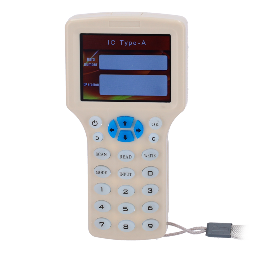 (ENCODER-MFEM) Lecteur-encodeur de cartes RFID - Écran 3" TFT et clavier - Identification et clonage des cartes - EM 125 kHz et MF 13.56 MHz - Alimentation 4 Piles AAA ou micro-USB - Plug &amp; Play