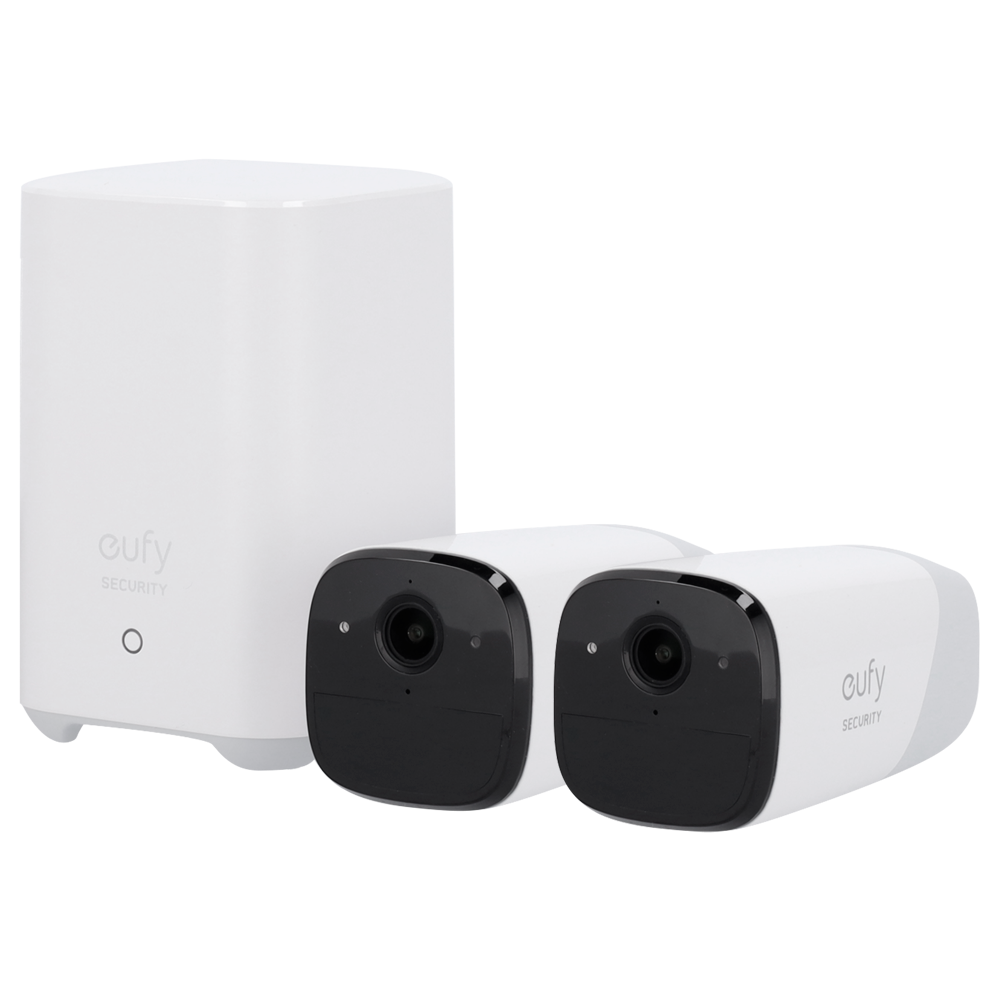 (EUFY-CAM2PRO-S221) Kit 2 Caméras + 1 HomeBase Eufy par Anker - 2K / 13400 mAh / Capteur PIR + Personnes - HomeBase Wi-Fi / LAN / RF avec sirène - Stockage intégré 16 Go   - Autonomie jusqu'à 1 an(s) - Adapté pour extérieur IP67