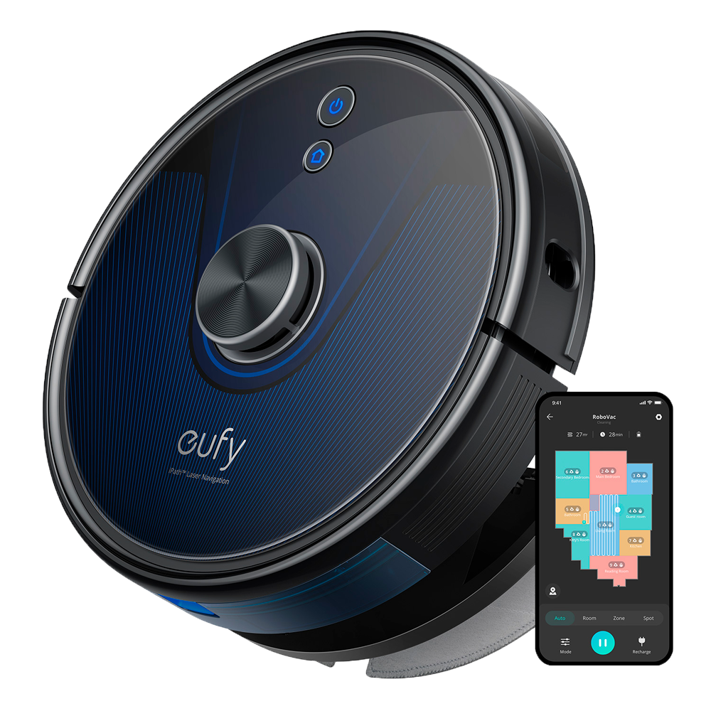 (EUFY-CLEAN-ROBOVAC-L35-HYBRID) Aspirateur robot Eufy par Anker - Puissance maximale de 3200 Pa - Capacité du réservoir 330 ml Poussière, 200 ml Eau - Technologie BoostIQ™️ / Navigation Laser iPath - Cartes Divers étages  - Compatible avec Alexa d'Amazon et l'Assistant Google