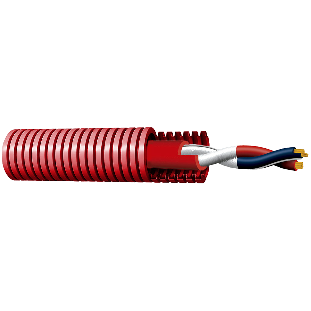 (FRC15P-100-C) Bobine de câble tressé blindé - Résistance au feu RF 120 minutes - Bobine de 100 mètres - Conducteur cuivre 2x1.5mm2 - Certificat  CPR Cca -1sb, a1, d1 - Certificat EN 50575 | Résistance 13.9 Ω/Km - Pré-câblé en tube ondulé