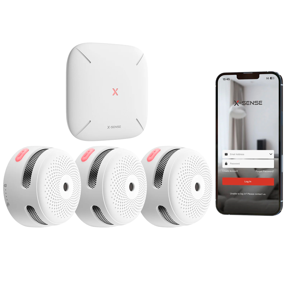 [FS31] (FS31) Kit de détection d'incendie autonome X-Sense - Comprend 3 détecteurs de fumée XS01-M et le Hub SBS50 - Connexion au HUB SBS50 pour la communication via APP - Permet de connecter 50 détecteurs sur le même réseau - Alarme sonore 85 dB à 3m - Certifié EN 14604