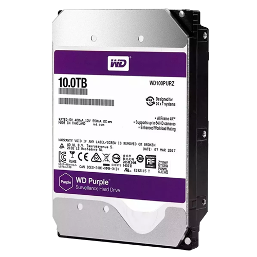 (HD10TB) Disque dur Western Digital - Capacité 10 TB - Interface SATA 6 GB/s - Modèle WD100PURX-78 - Spécial pour les enregistreurs vidéo - Individuel ou installé dans DVR